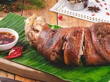 Crispy pata is a Filipino dish consisting of deep fried pig trotters or knuckles[1] served with a soy-vinegar dip.[2] It can be served as party fare or an everyday dish. Many restaurants serve boneless pata as a specialty. The dish is quite similar to the German Schweinshaxe.Source: https://en.wikipedia.org/wiki/Crispy_pata